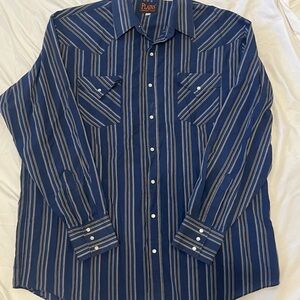 Plains Western Wear Blue Striped Men's Shirt with Pearl Snap Buttons